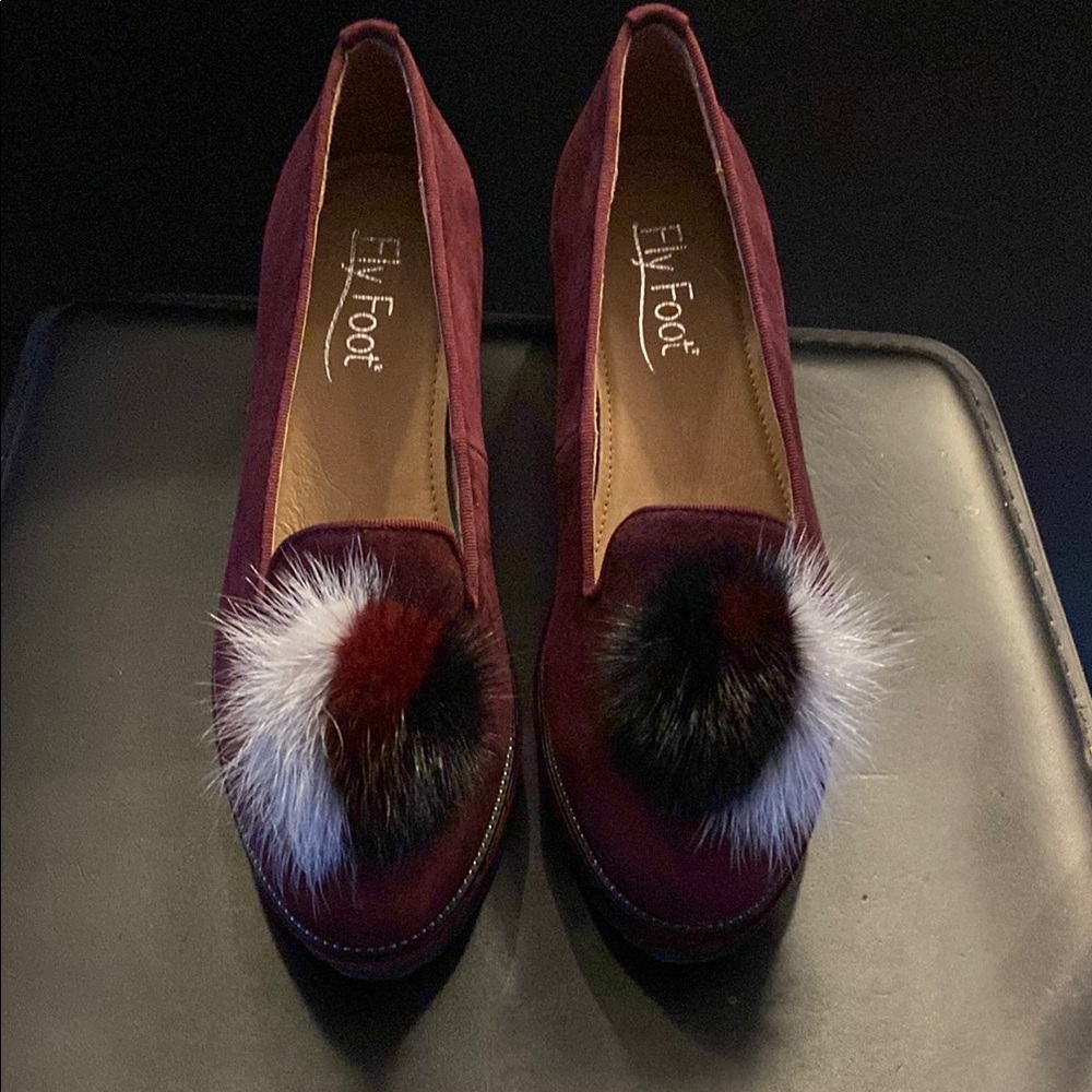 Fly Foot Burgundy Loafers with Playful Pom-Pom
